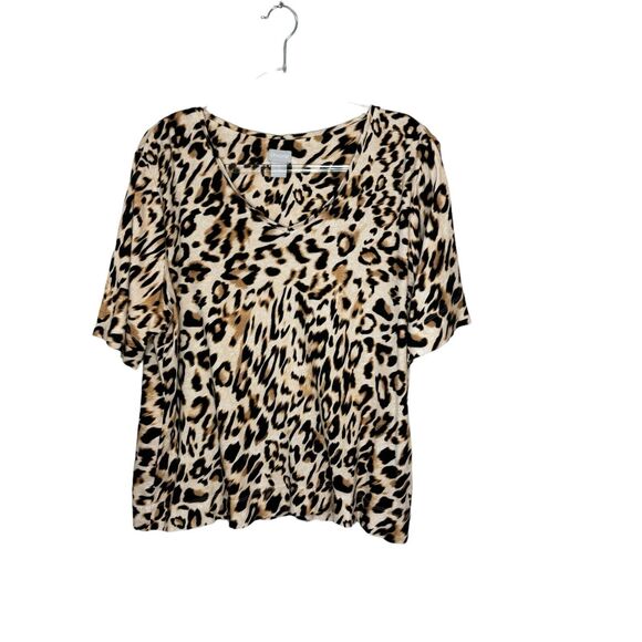 CHICOS Size 3 US XL Leopard‎ Print Pima Cotton Knit V- Neck Pullover Shirt - Picture 3 of 5